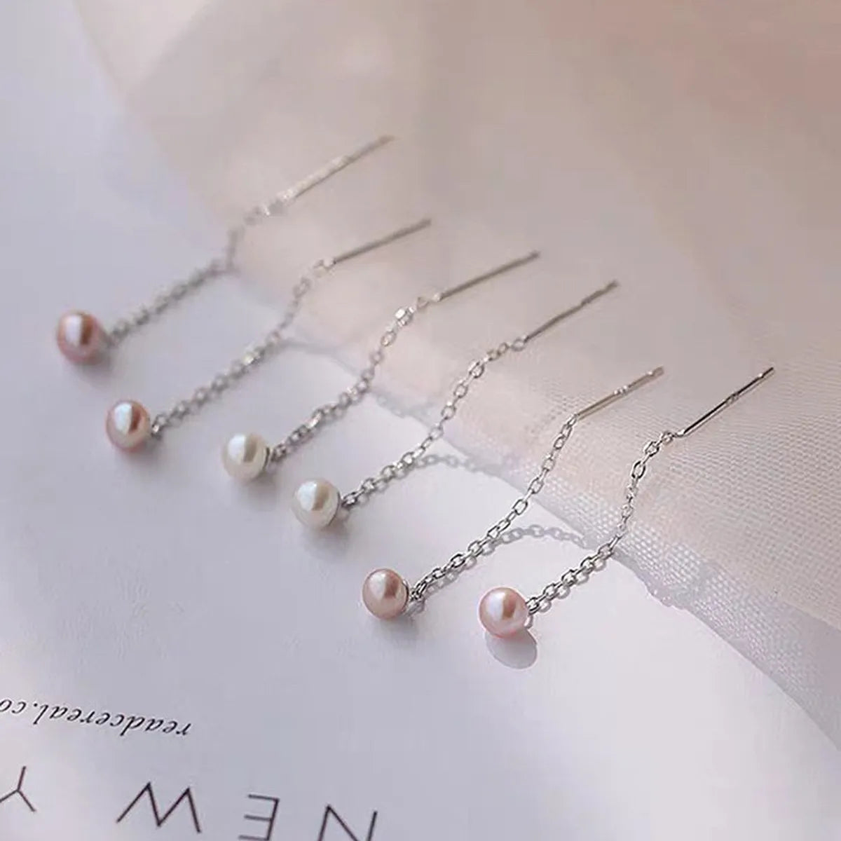 Rose Gold Wedding Ring Set-1 Pair Sterling Silver Artificial Pearls Geometric Ear Line