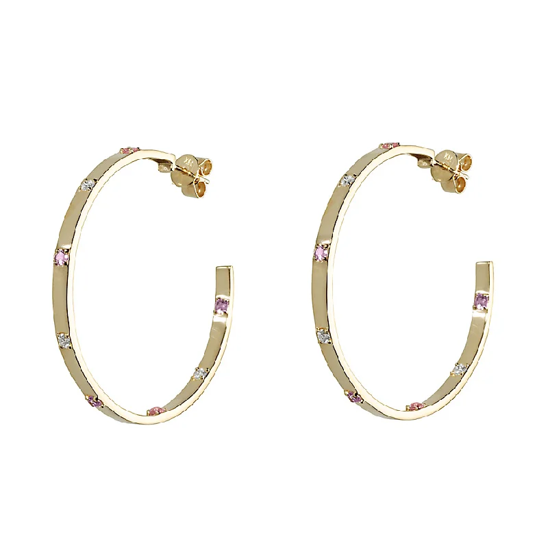 Stud Earrings for Women-Diamond & Pink Sapphire Ribbon Hoop Earrings