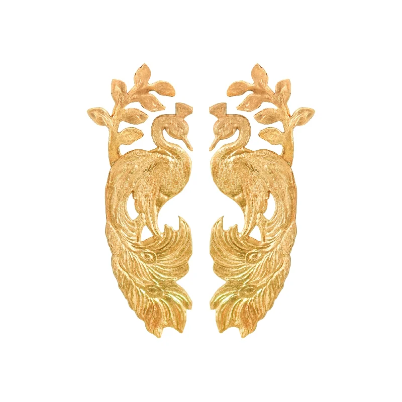 Statement Silver Earrings-Gold Pavo Earrings