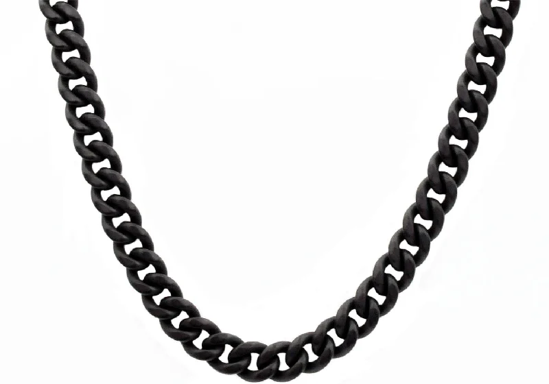 Artistic Silver Necklace-Mens 10mm Matte Black Stainless Steel Miami Cuban Link Chain Necklace With Box Clasp