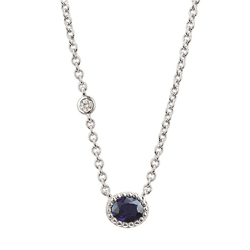 Luxury Ruby Necklace-14K White Gold 0.48ctw Oval Blue Sapphire & Diamond Necklace