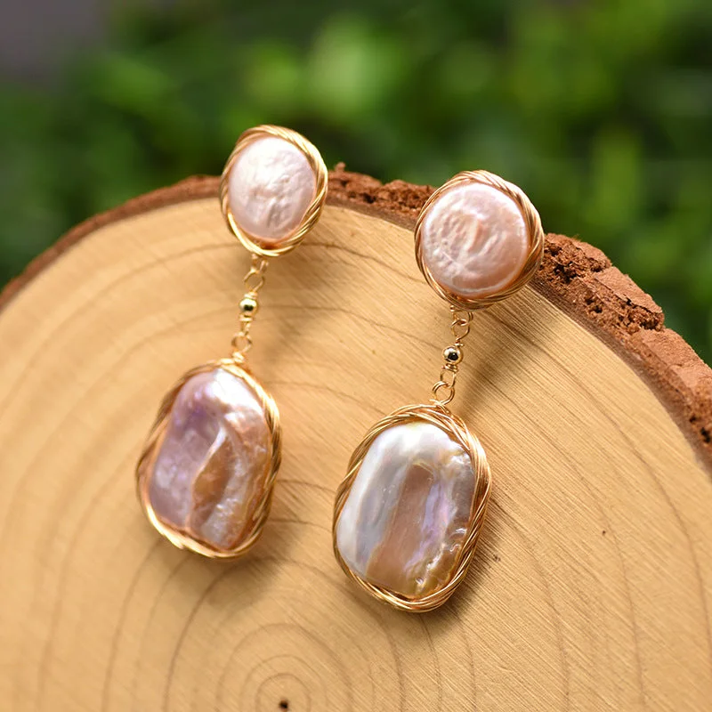 Round Square Baroque Pearl Earrings