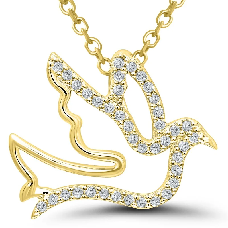 Star Shaped Necklace-14K Yellow Gold 0.12ctw Round Diamond Dove Necklace