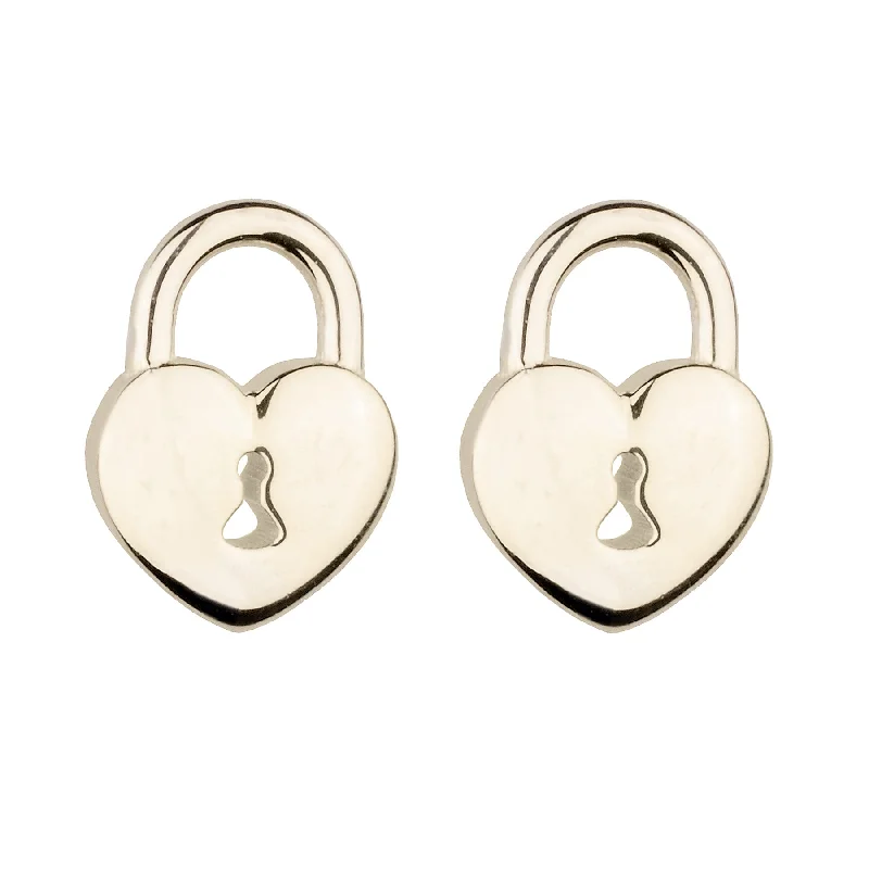 Diamond Drop Earrings-Tiny Gold Heart Padlock Stud Earring