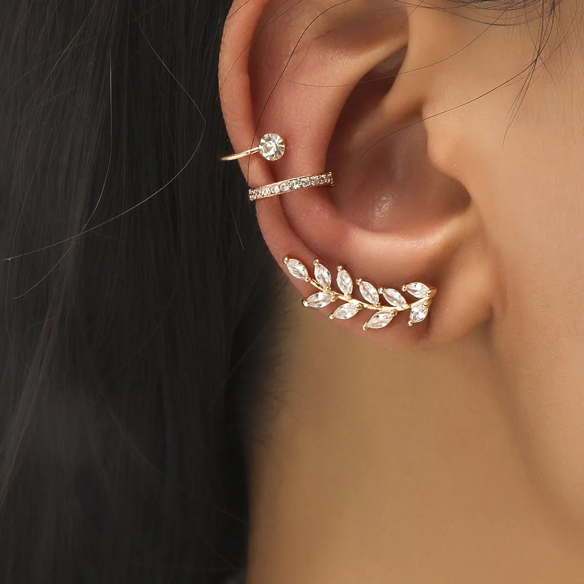 Stackable Rings for Women-Fashion Leaf Copper Zircon Ear Clips In Bulk