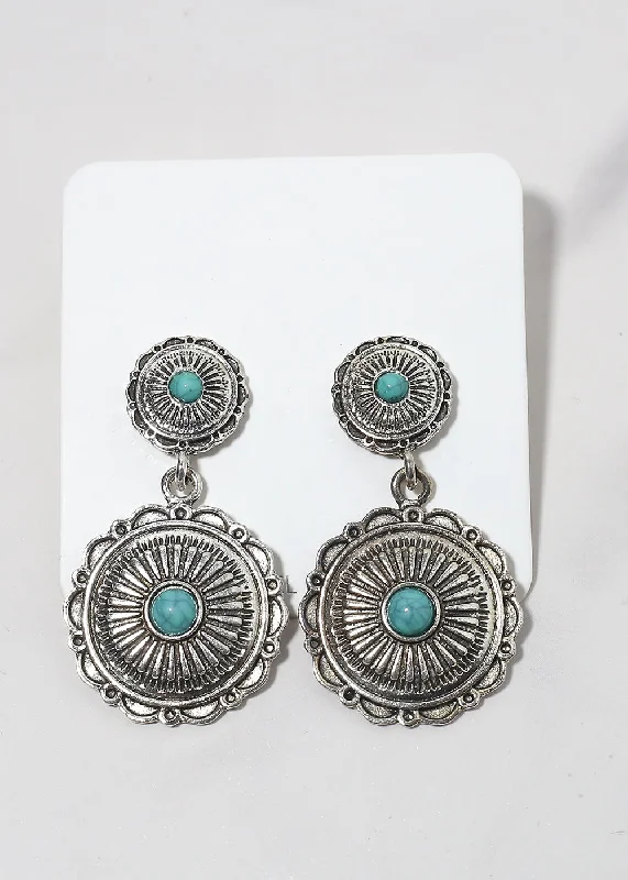 Rose Gold Drop Earrings-Turquoise Circle Drop Earrings