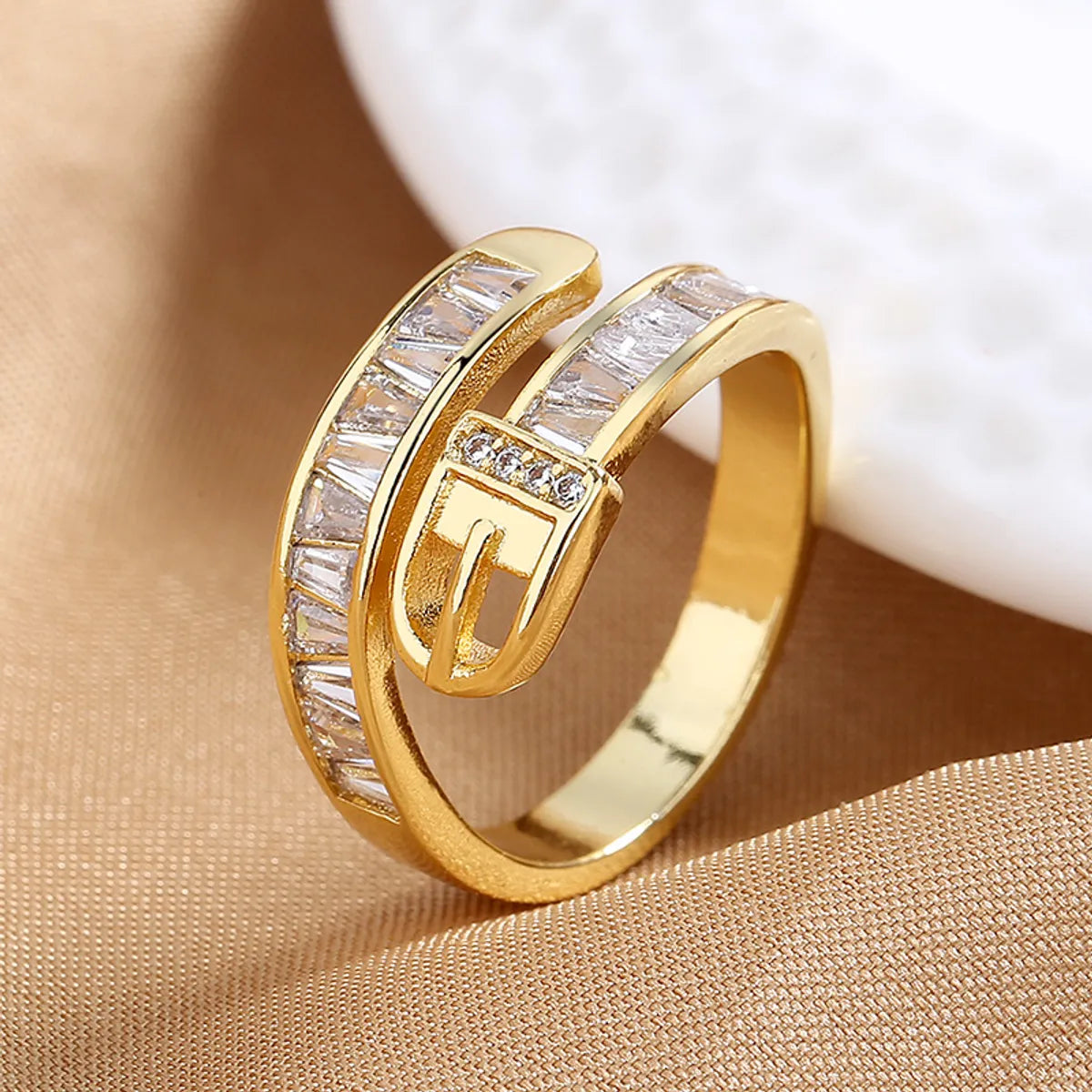 Modern Diamond Ring-Fashion Geometric Copper Plating Zircon Open Ring