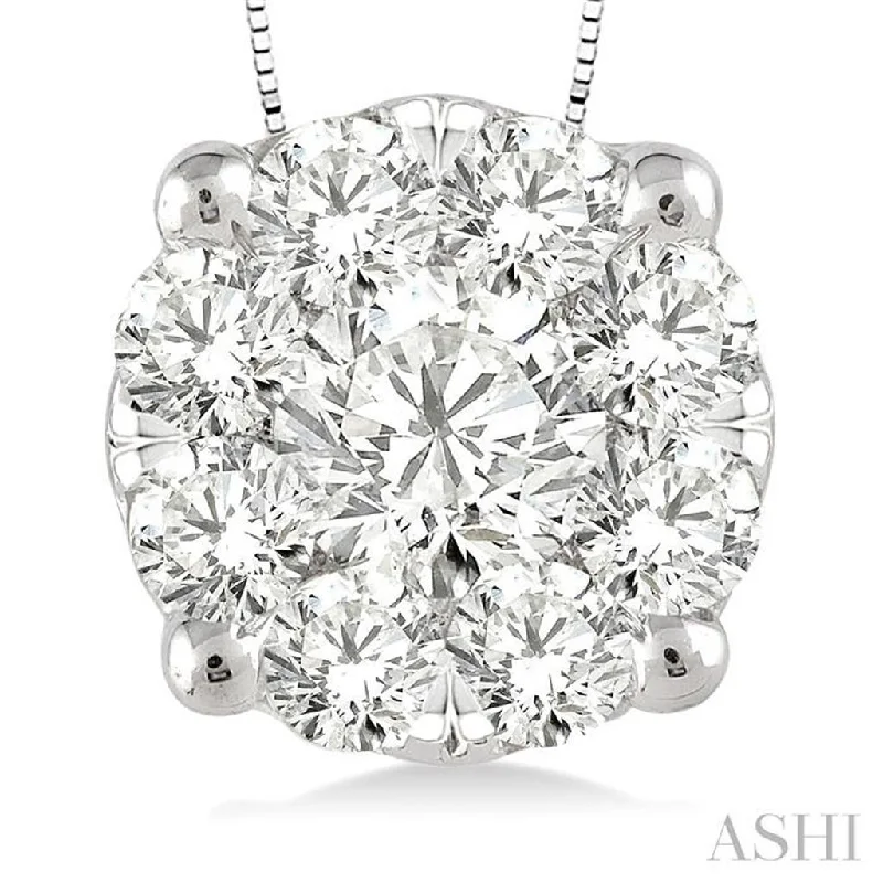 Elegant Diamond Necklace-14K White Gold 0.35ctw Round Diamond Cluster Necklace