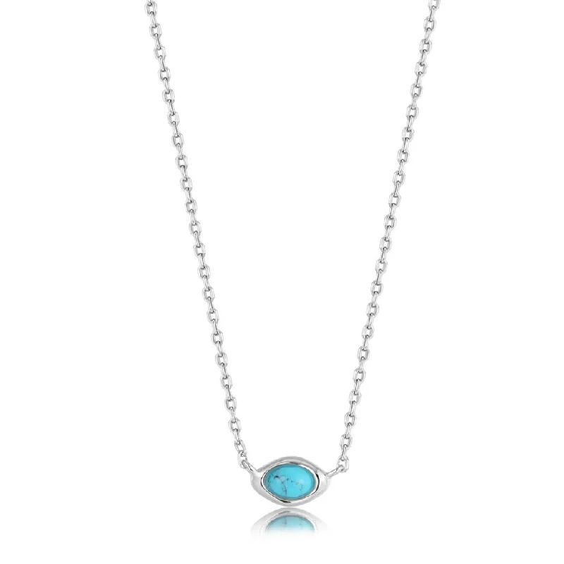 Diamond Heart Necklace-Sterling Silver Oval Synthetic Turquoise Solitaire Necklace by Ania Haie