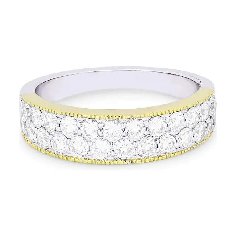 Men’s Gold Ring-14K Yellow & White Gold Diamond Line Band