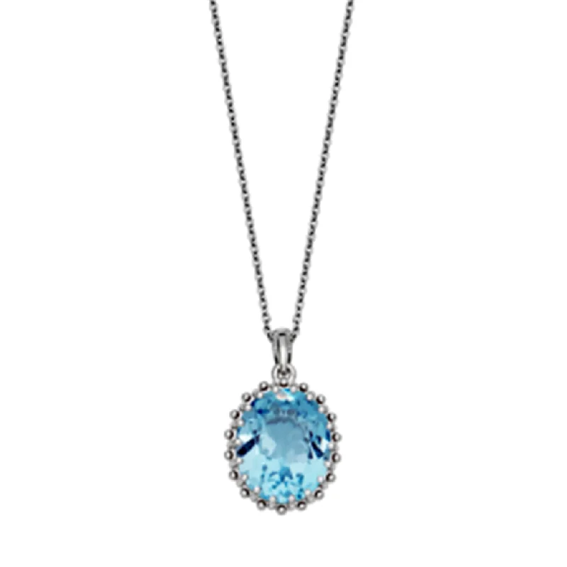 Gold Bead Pendant Necklace-Sterling Silver Oval Blue Topaz Solitaire Necklace by Samuel B.