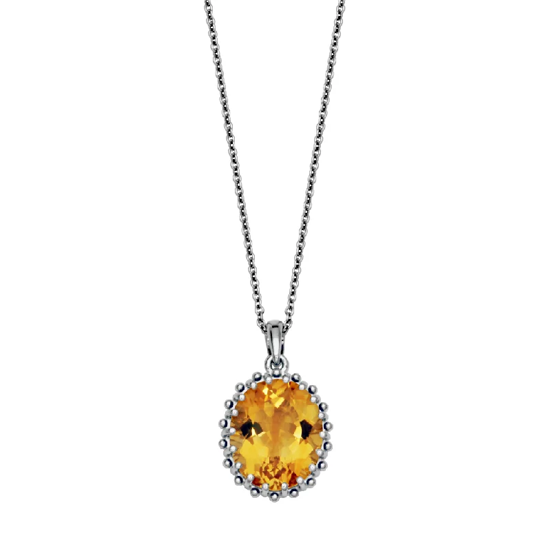 Sterling Silver Bar Necklace-Sterling Silver 12x10mm Oval Citrine Solitaire Necklace by Samuel B.