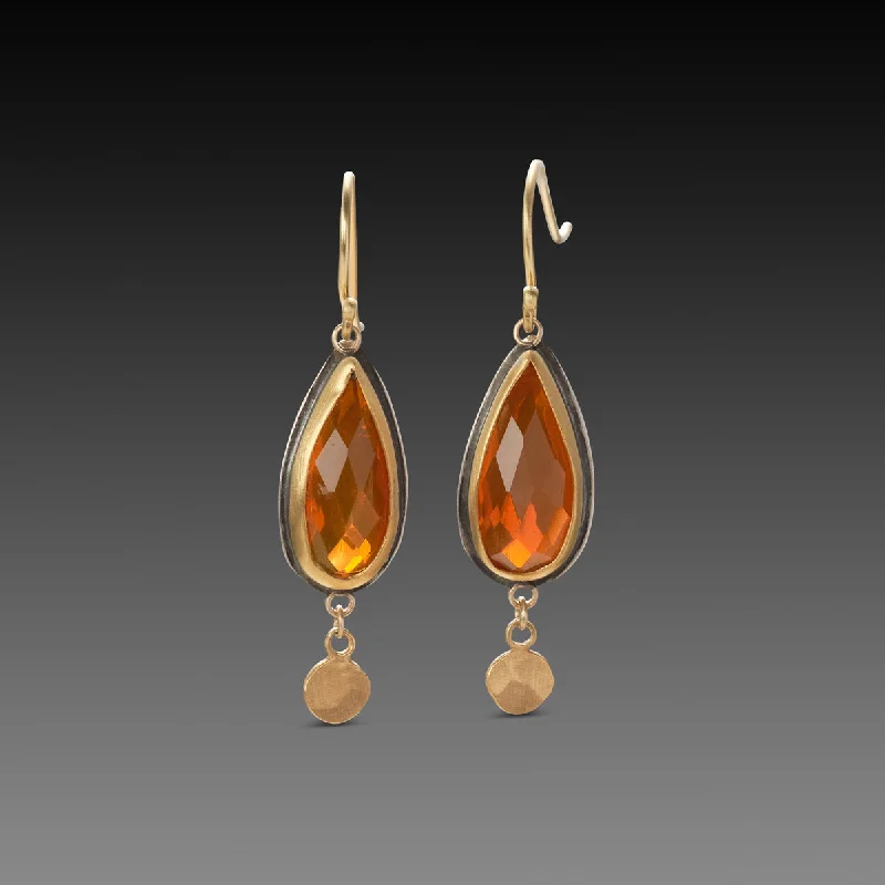 Fashion Hoop Earrings-Fire Opal Teardrop Earrings