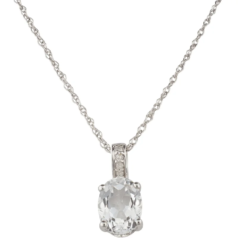 Wedding Necklace for Bridesmaids-14K White Gold 1.44ctw Oval White Topaz & Diamond Drop Necklace