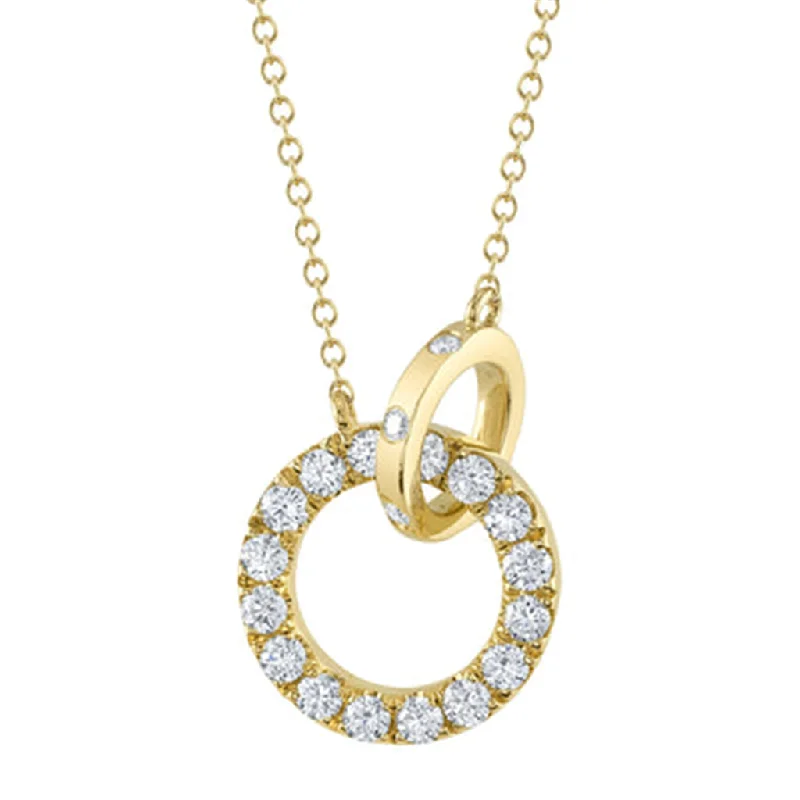 Long Diamond Pendant Necklace-14K Yellow Gold 0.54ctw Round Diamond Dual Circle Necklace by Shy Creation