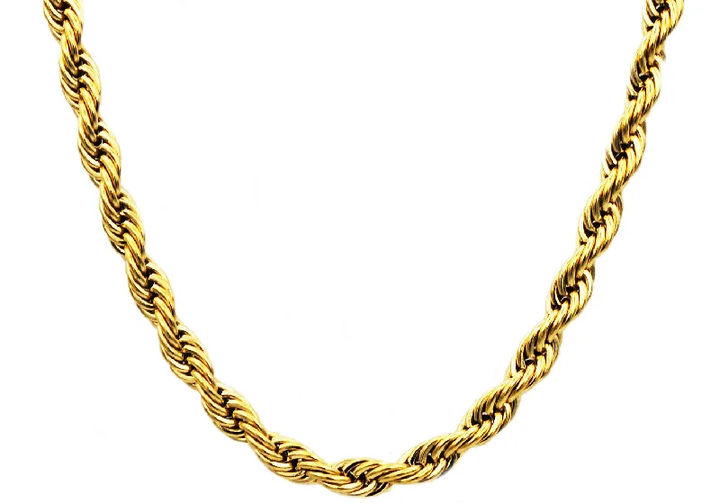 Stylish Diamond Necklace-Mens Gold Stainless Steel Rope Chain Necklace