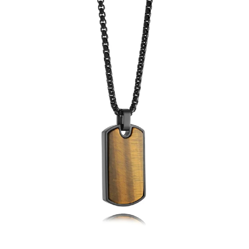 Gold Infinity Necklace-Stainless Steel IP Black Tiger's Eye Dog Tag Men's Necklace