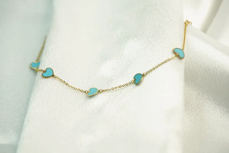 Double Chain Bracelet for Women-14k Aqua Hearts Bracelet