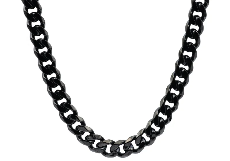 Natural Gemstone Necklace-Mens 10mm Black Stainless Steel Curb Link Chain Necklace