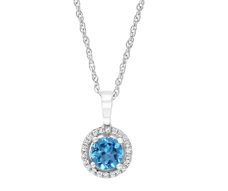 Artistic Silver Necklace-14K White Gold 0.72ctw Swiss Blue Topaz & Diamond Halo Necklace