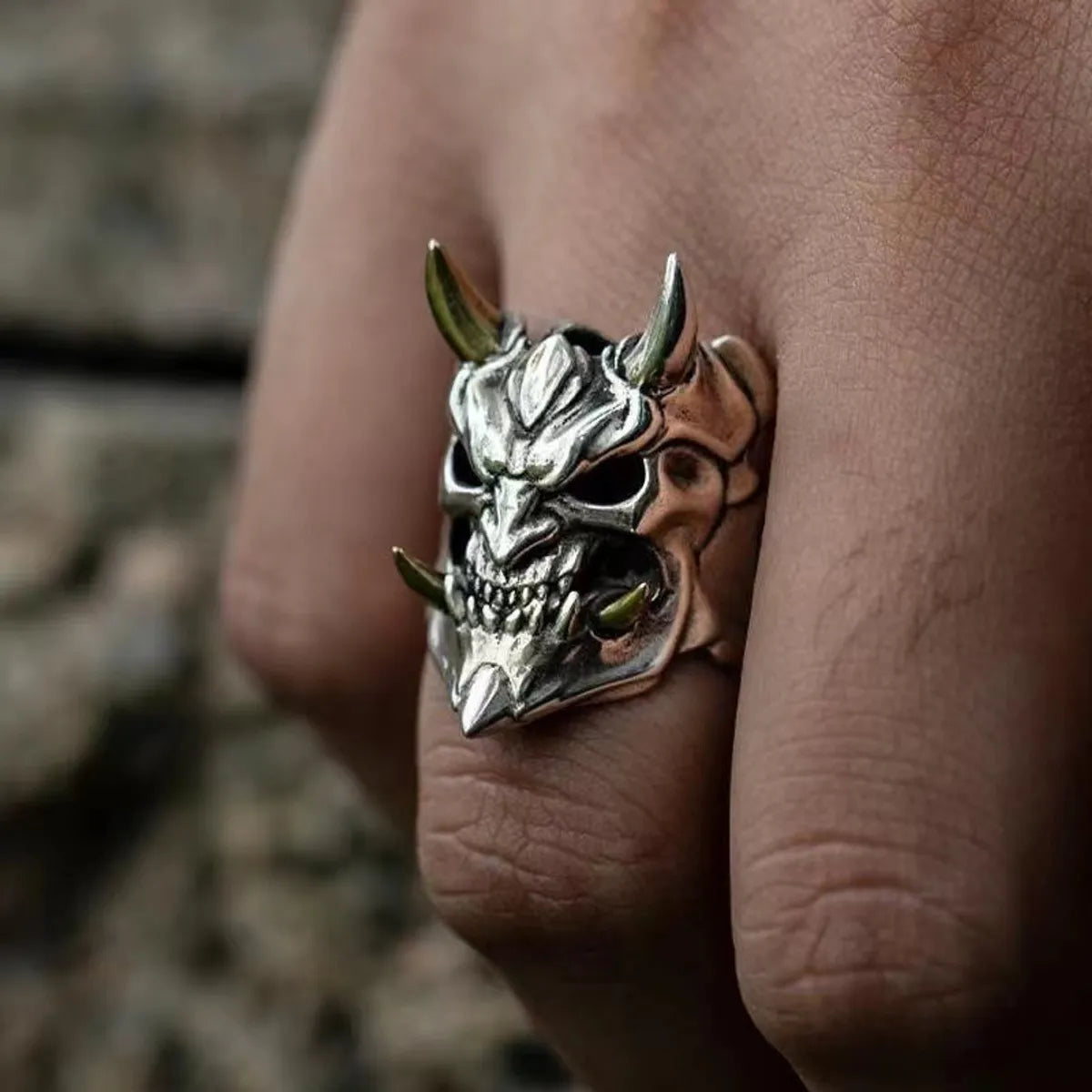 Custom Silver Promise Ring-Retro Punk Ghost Alloy Plating Men'S Open Rings