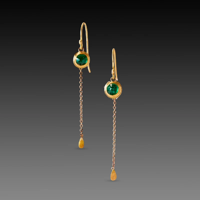 Rose Gold Earrings for Girls-Emerald Chain Drop Earrings