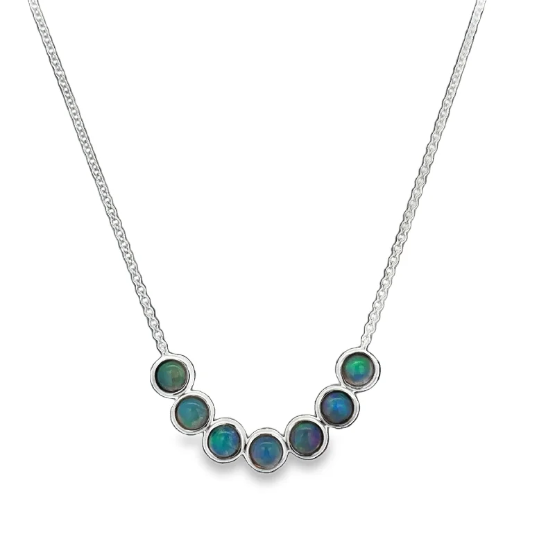 Long Layered Necklace-Curved Bezel Set Opal Necklace in White Gold