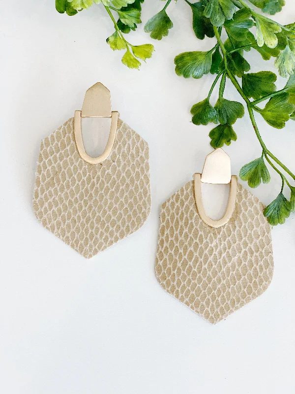 Opal Drop Earrings-HEXAGON LEATHER EARRINGS