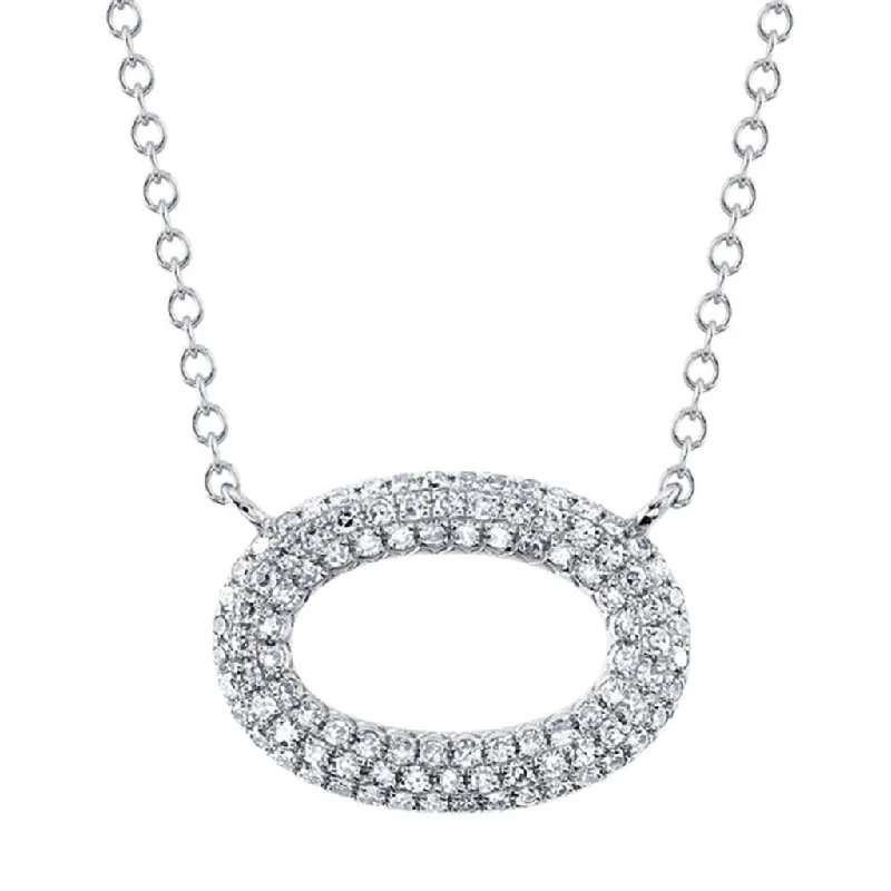 Cute Heart Necklace-14K White Gold 0.23ctw Diamond Cluster Oval Necklace by Shy Creation