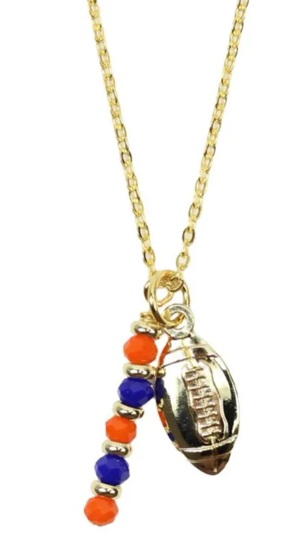 Gold Rope Necklace-The Touchdown Necklace - Orange + Blue