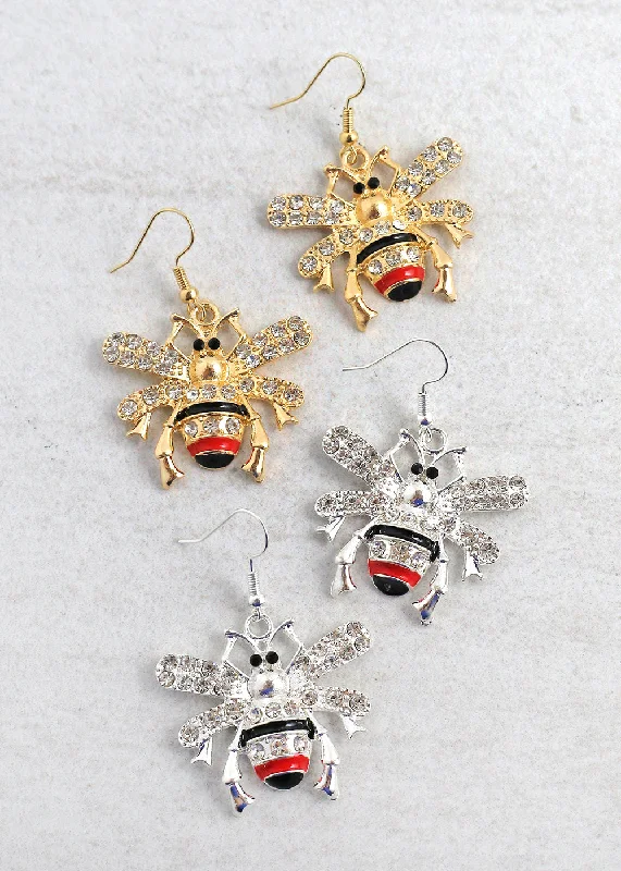 Casual Silver Earrings-Dazzling Bee Earrings