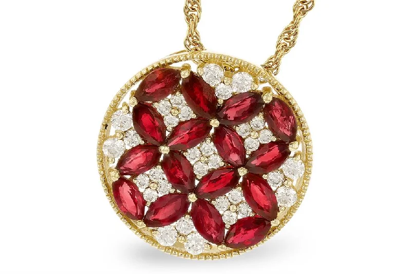 Elegant Silver Necklace-14K Yellow Gold 1.92ctw Ruby & Diamond Floral Medallion Necklace by Allison Kaufman