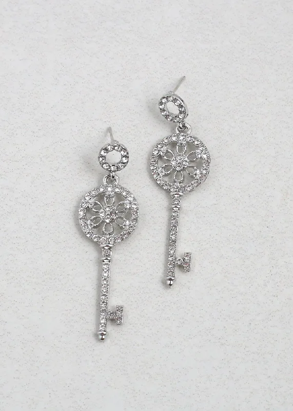 Diamond Hoop Earrings-Key Dangle Earrings