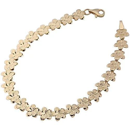 Pearl Cluster Bracelet-14K Yellow Gold Plumeria Link Bracelet Sandblast Polish Edge 8mm/10mm