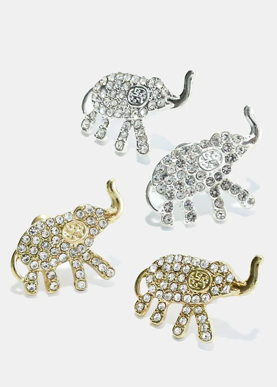 Big Gold Earrings-Rhinestone Studded Elephant Earrings