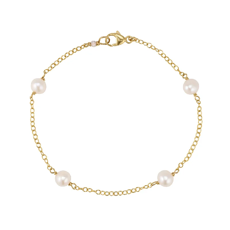 Stackable Silver Bracelet-Freshwater Pearl Station Bracelet