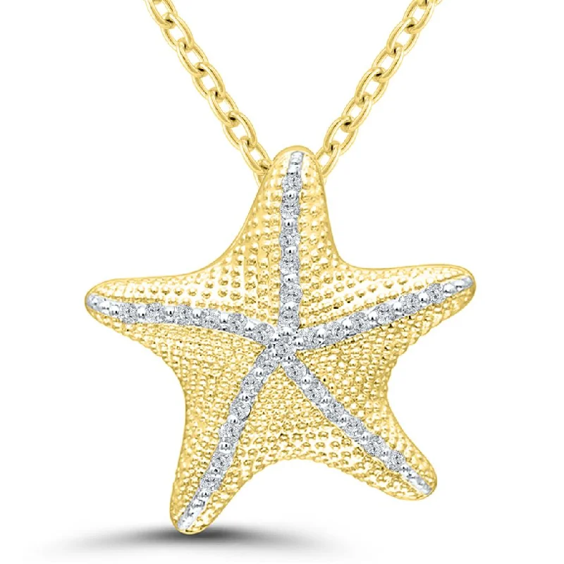 Gold Oval Pendant Necklace-Gold Plated 0.10ctw Diamond Starfish Necklace