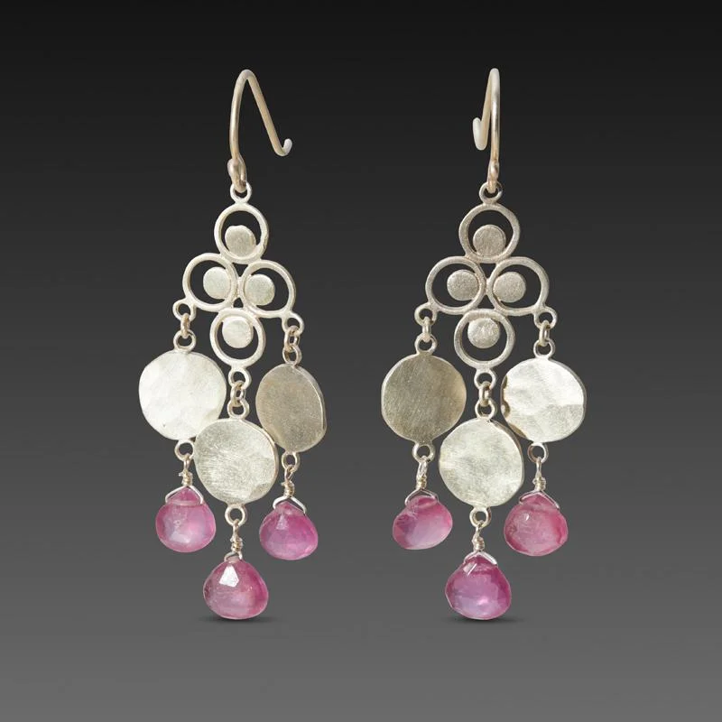 Abstract Design Earrings-Filigree Chandelier Earrings with Pink Sapphires