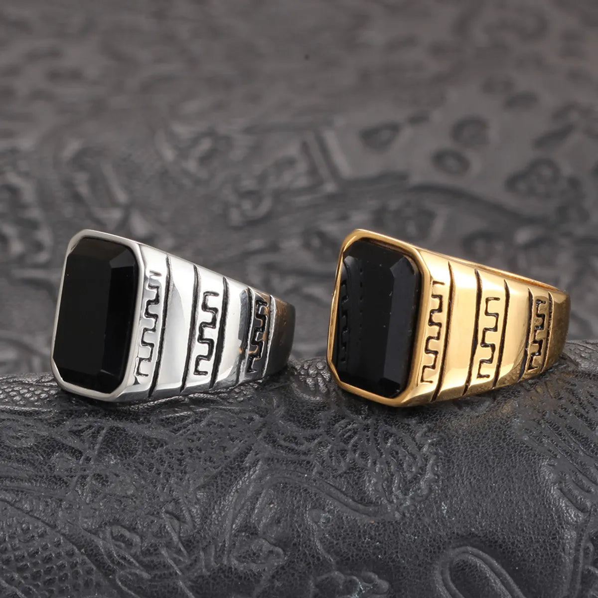 Chunky Gold Ring-Hip-Hop Rock Streetwear Geometric Stainless Steel Inlay Artificial Gemstones Men'S Wide Band Ring