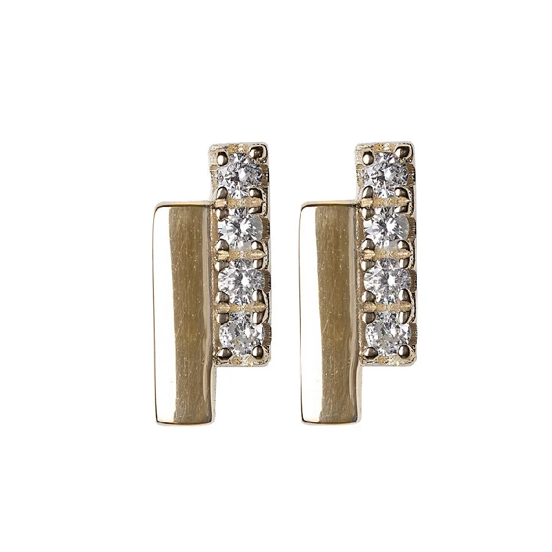 Bright Silver Earrings-Gold + Diamond Bar Studs