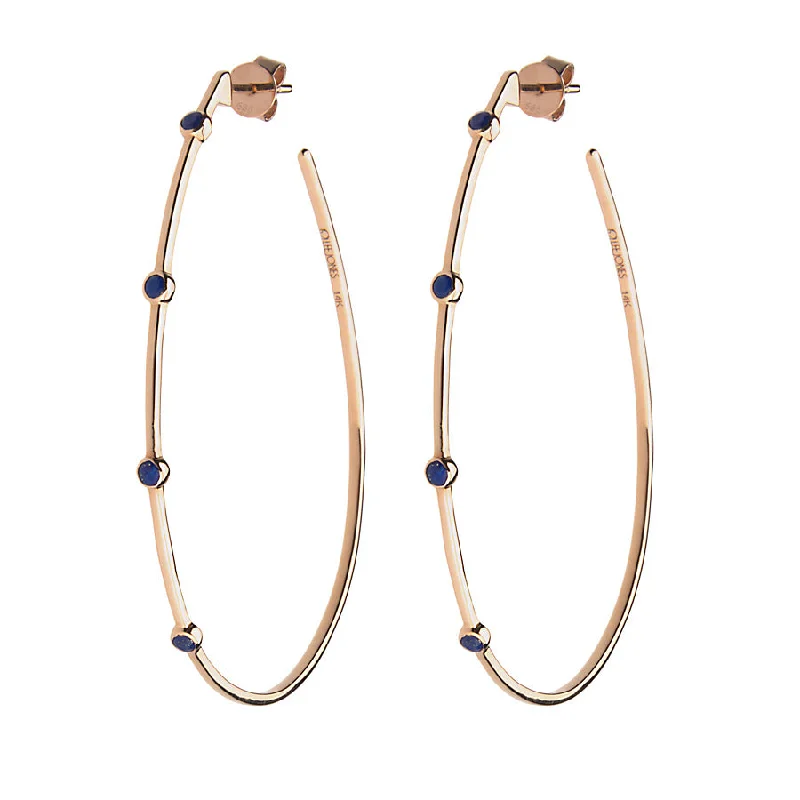 Black Earrings for Women-Lapis Stones Teardrop Hoop Earrings