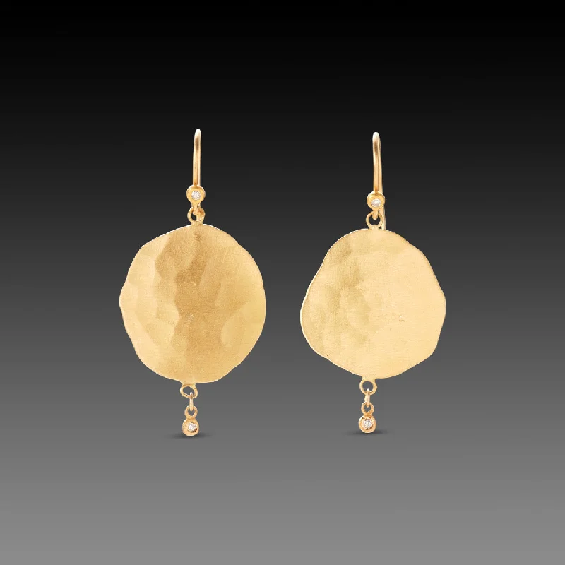 Bridal Pearl Earrings-Hammered Gold Disk Earrings