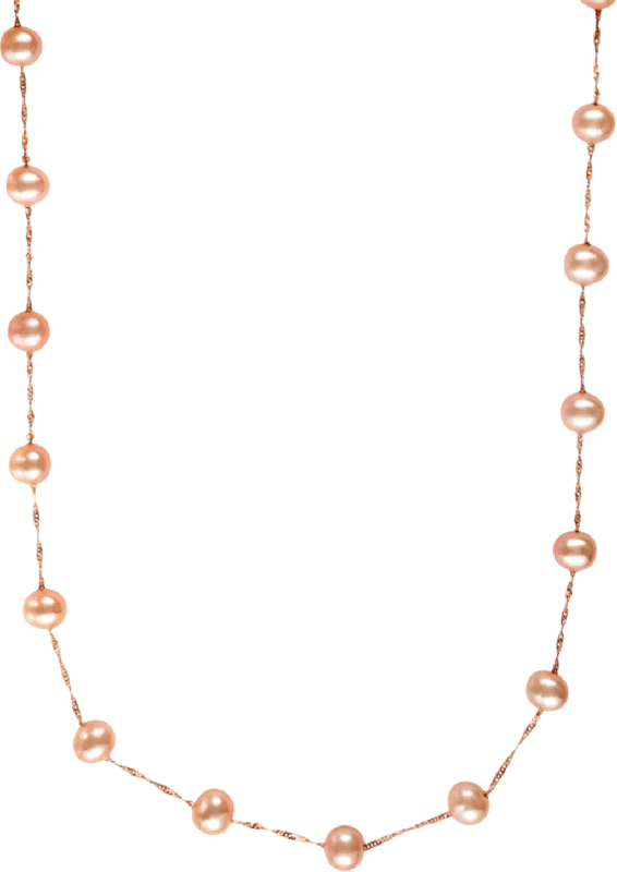 Gold Plated Pendant Necklace-14K Rose Gold 6-6.5mm Pink Freshwater Pearl Station Necklace