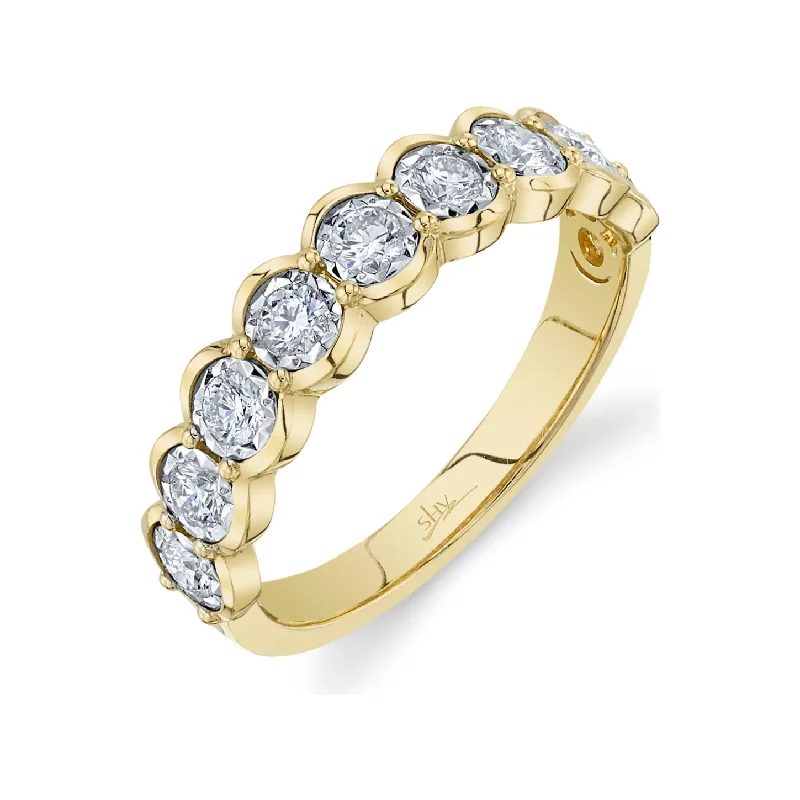 Custom Made Diamond Ring-14K Yellow Gold Half Bezel Diamond Band