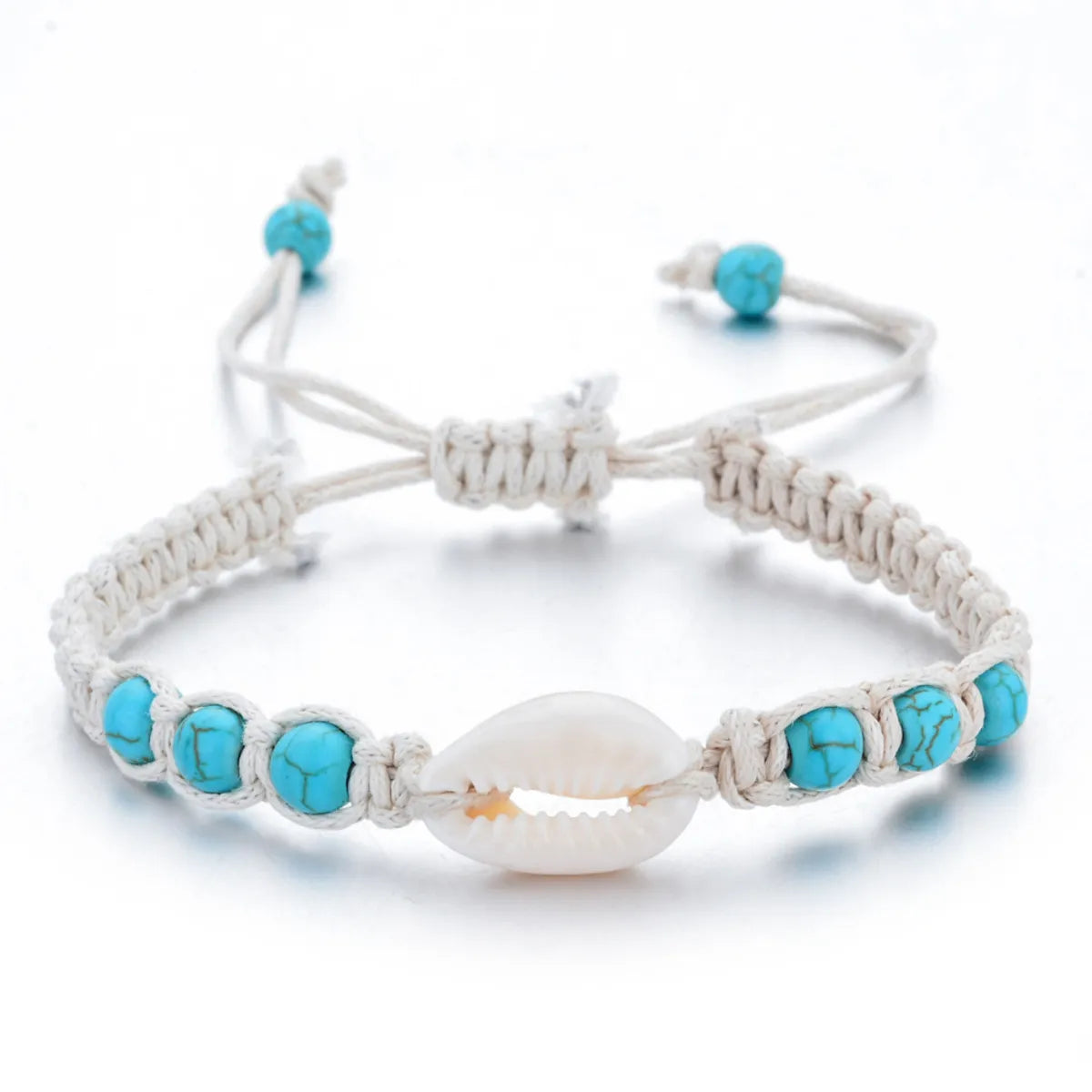 Beaded Silver Cuff Bracelet-1 Piece Marine Style Starfish Turquoise Rope Shell Unisex Bracelets