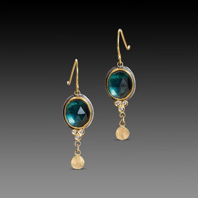 Lightweight Earrings for Summer-London Blue Topaz Earrings with Diamond Trios