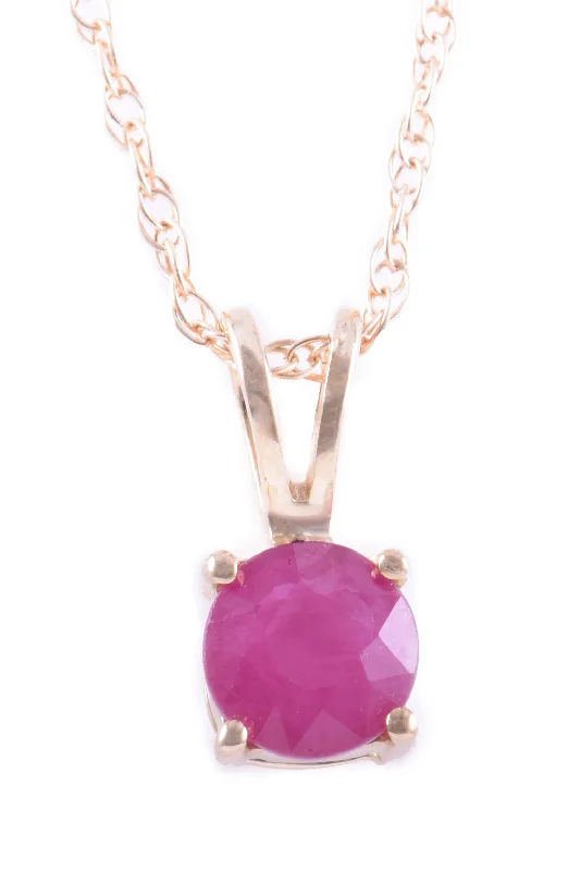 Bright Sapphire Necklace-14K Yellow Gold 5mm Ruby Solitaire Necklace