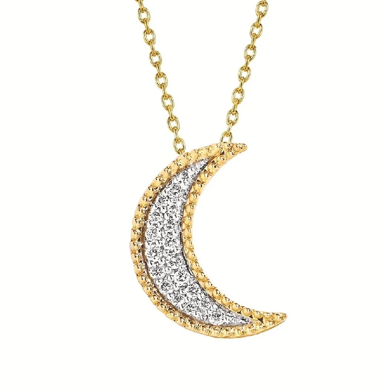 Silver Rope Necklace-14K Yellow Gold 0.10ctw Diamond Crescent Moon Necklace