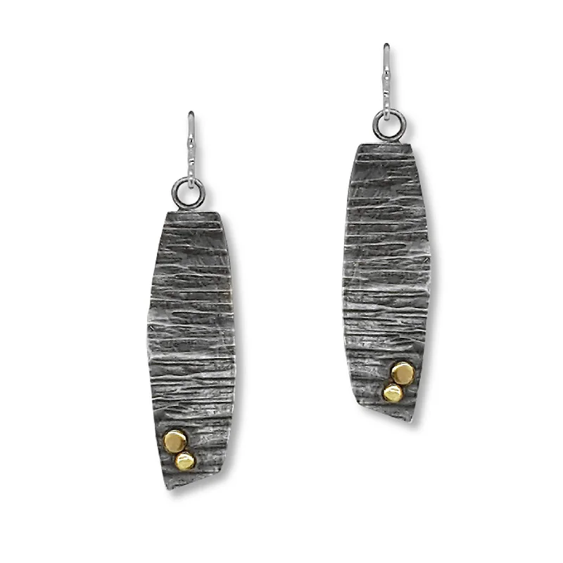 Statement Silver Earrings-Lined Angled Trap Earrings with 4K Dots (E1537)