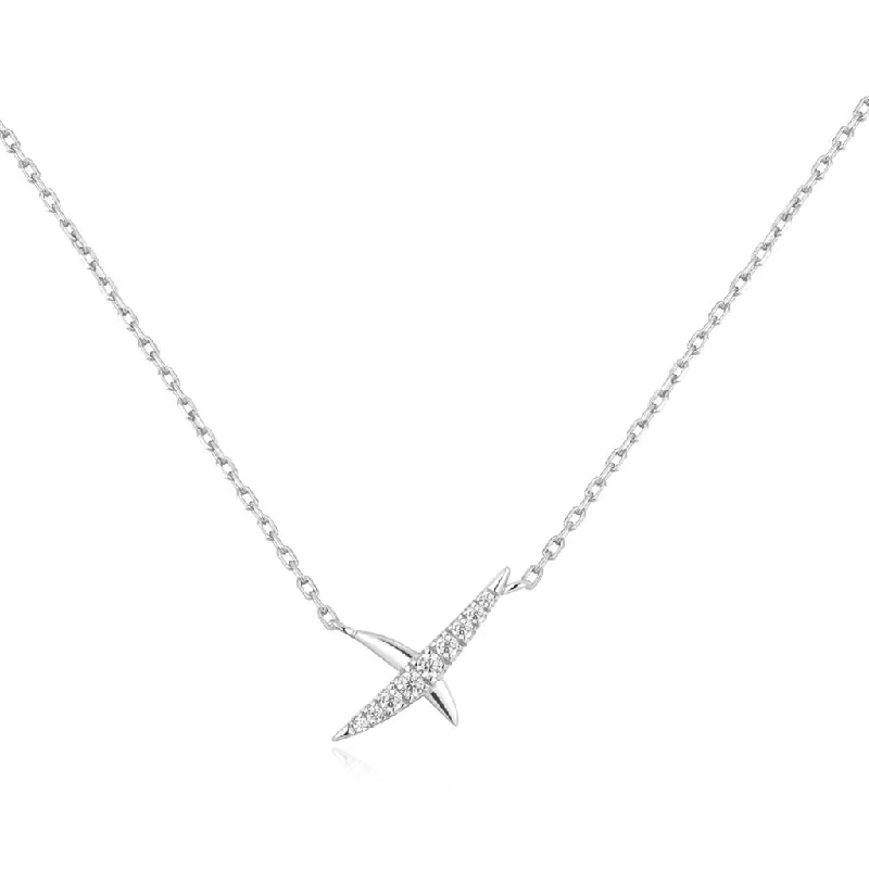 Long Silver Chain Necklace-Sterling Silver Cubic Zirconia X Necklace by Ania Haie